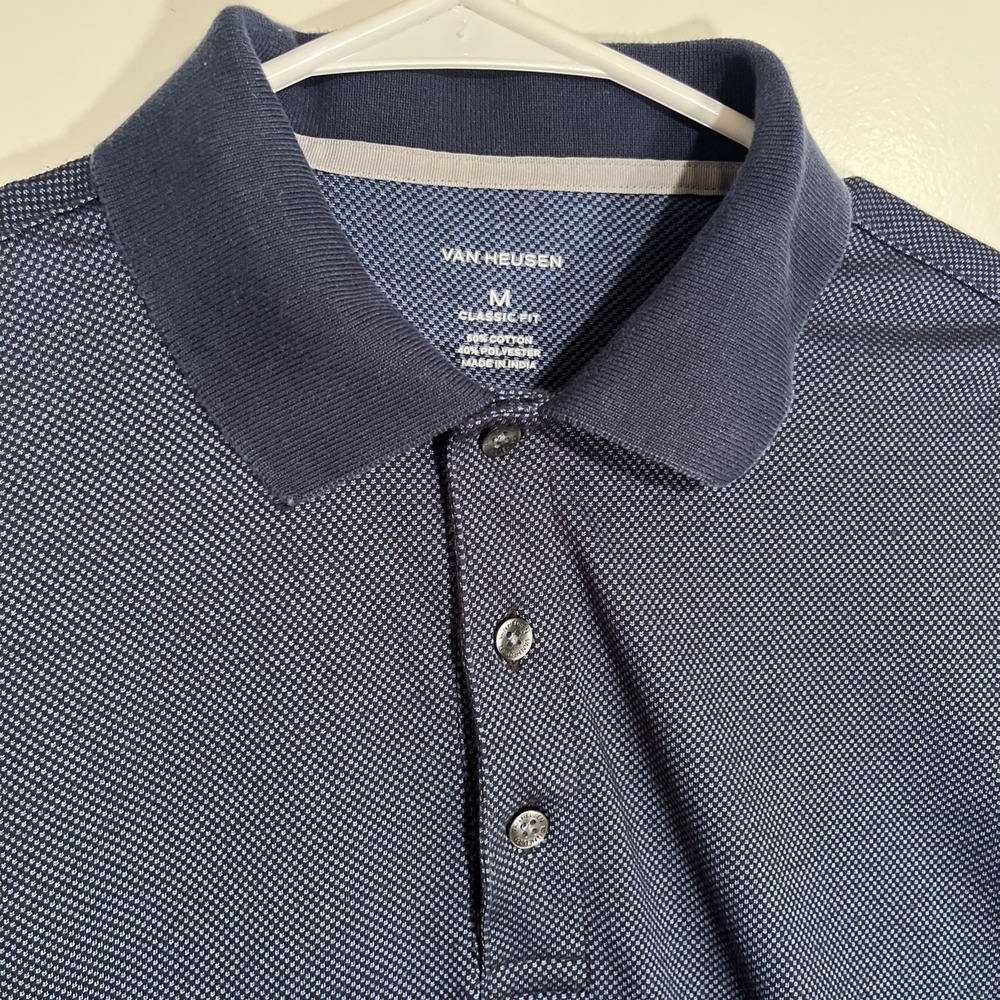 Van Heusen Men's Classic Fit Polo Collared Shirt Blue Size Medium